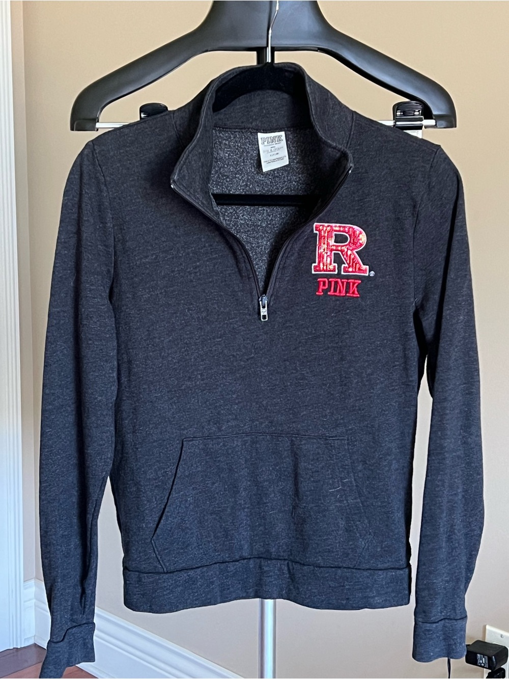 PINK Victoria's Secret Rutgers 1/4 Zip Pullover Sweatshirt Small Grey - Picture 2 of 4